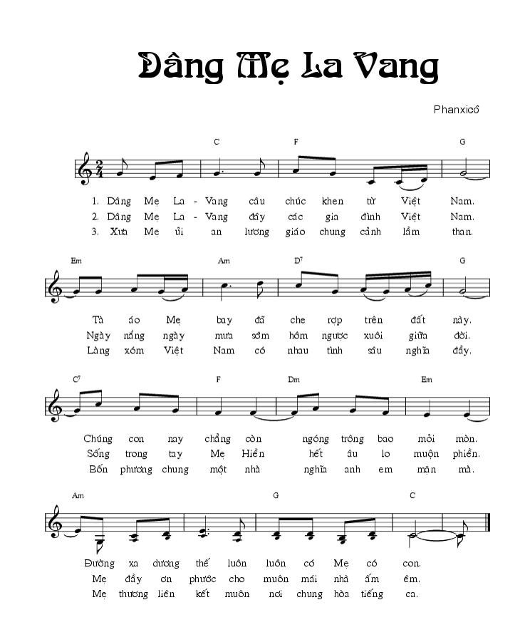 Sheet nhạc Dâng Mẹ La Vang